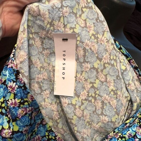 TopShop Blue Green and Black Floral Peplum Top Size 10 NWT - Picture 6 of 9